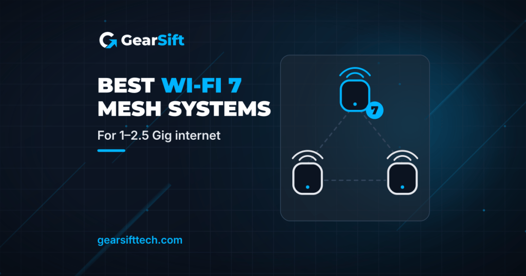 Best Wi-Fi 7 mesh systems for 1–2.5 Gig internet, with a diagram of three linked mesh nodes